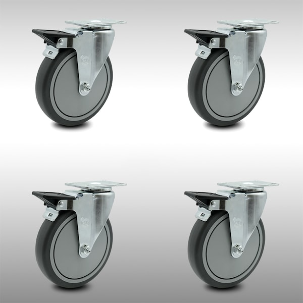 6 Inch SS Thermoplastic Rubber Swivel Top Plate Caster Set with Brake SCC
